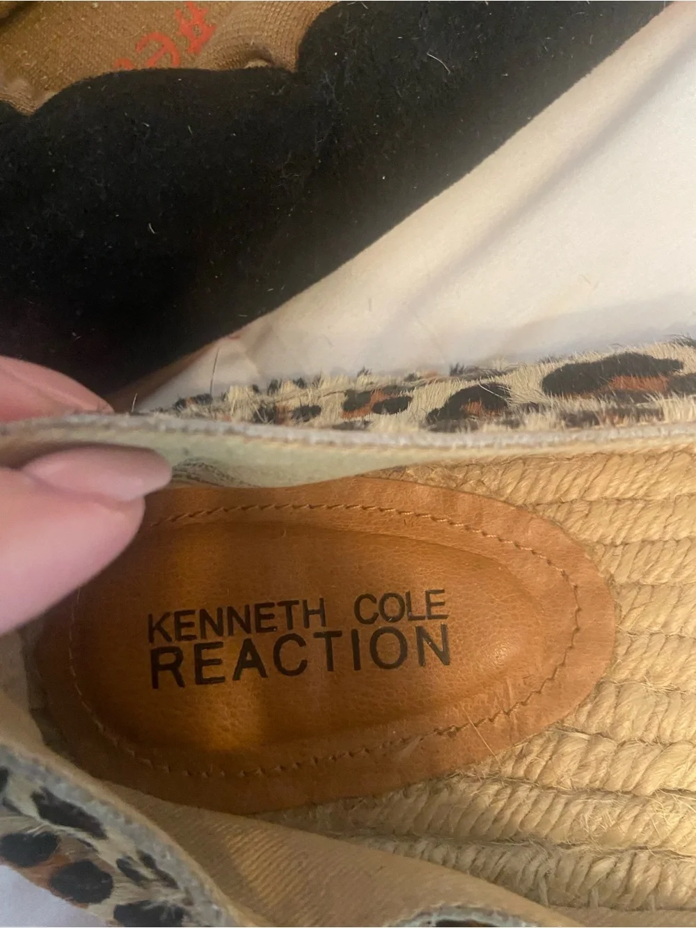 Kenneth Cole Reaction Leopard Espadrille Flats with Black Cap Toe